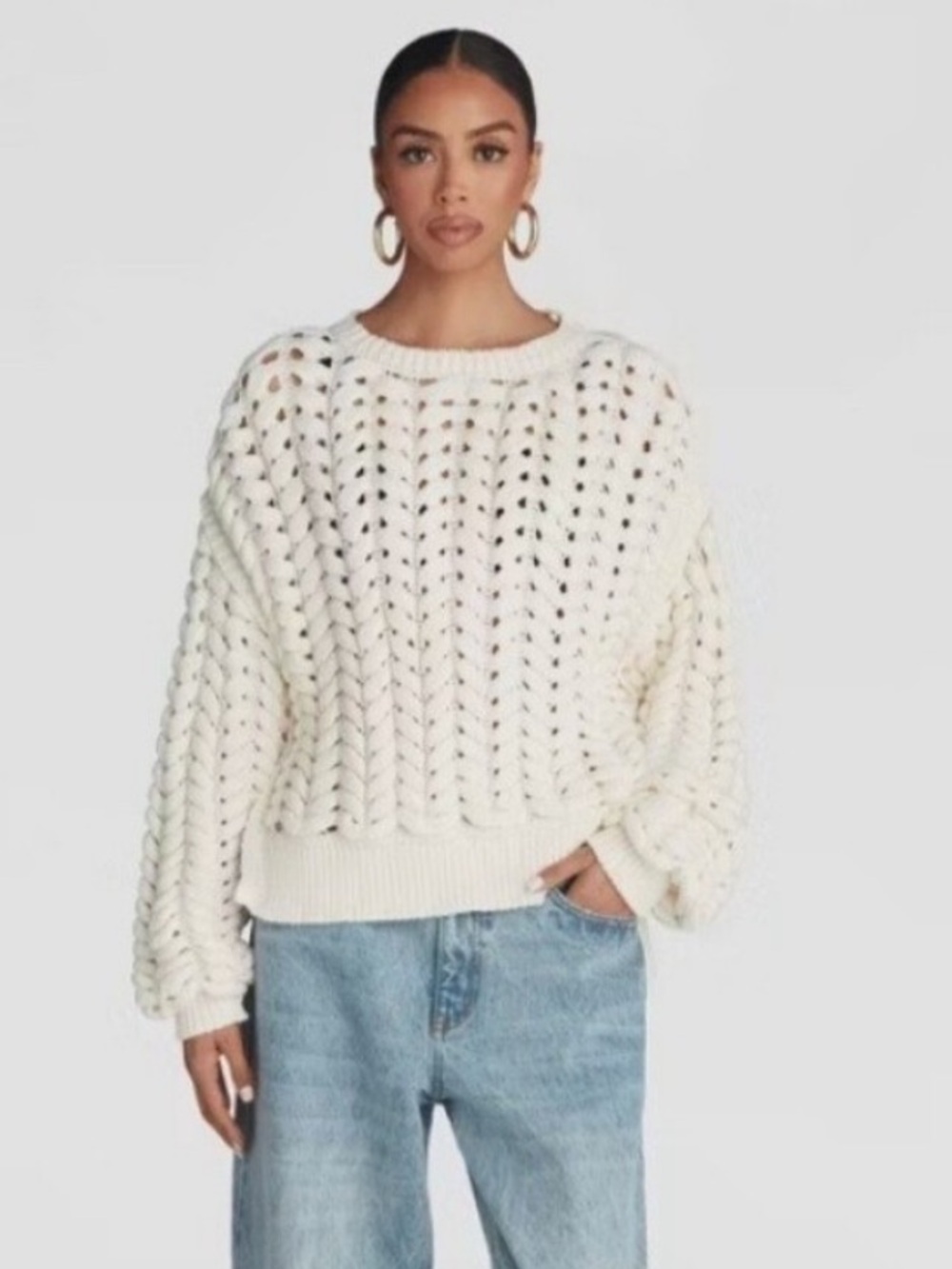 NEW KBB x Target Chunky Knit Ivory Open Weave Sweater – Size Large